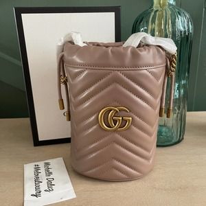 Gucci Marmont Matelasse Bucket Crossbody Bag Nude